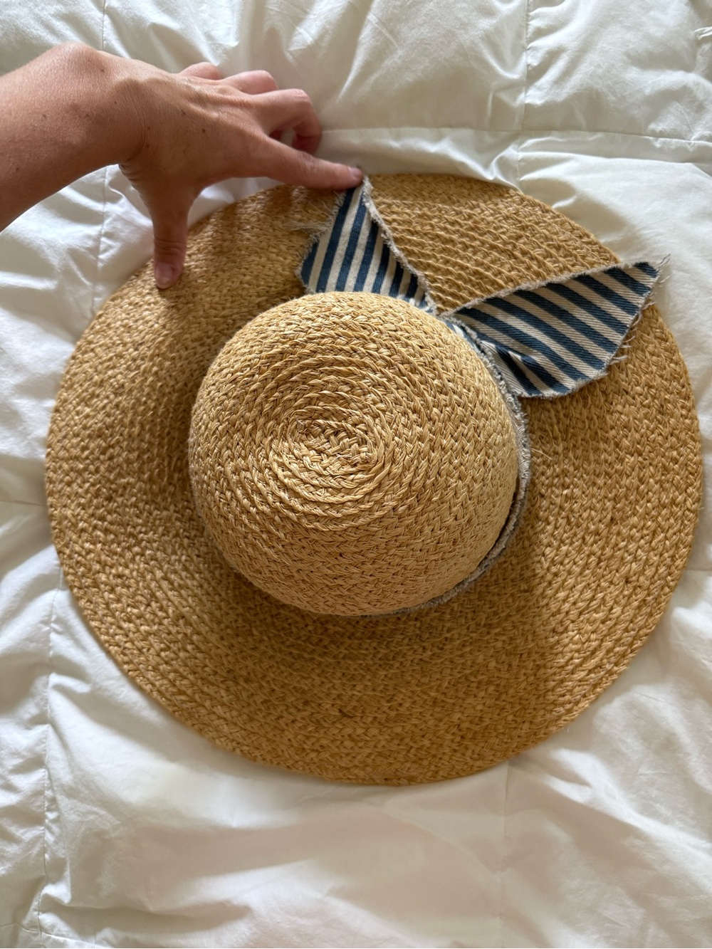 HATATTACK Wide Brim Straw Sun Hat with Striped Bow